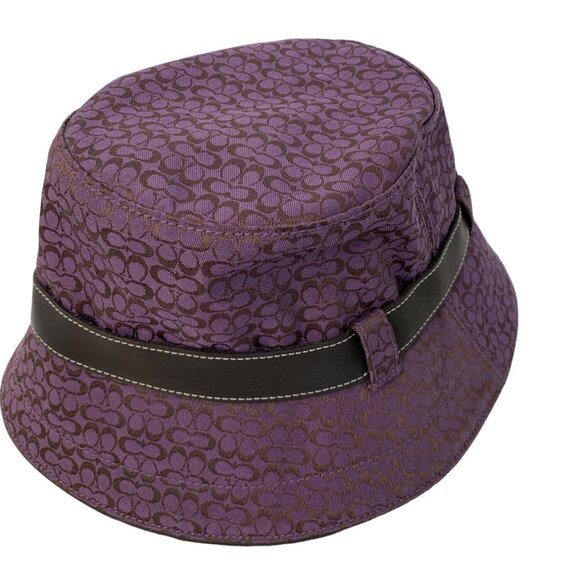 Coach Women's Purple Logo Pattern Bucket Hat Leather  Buckle Trim Small 7304 - Picture 7 of 8